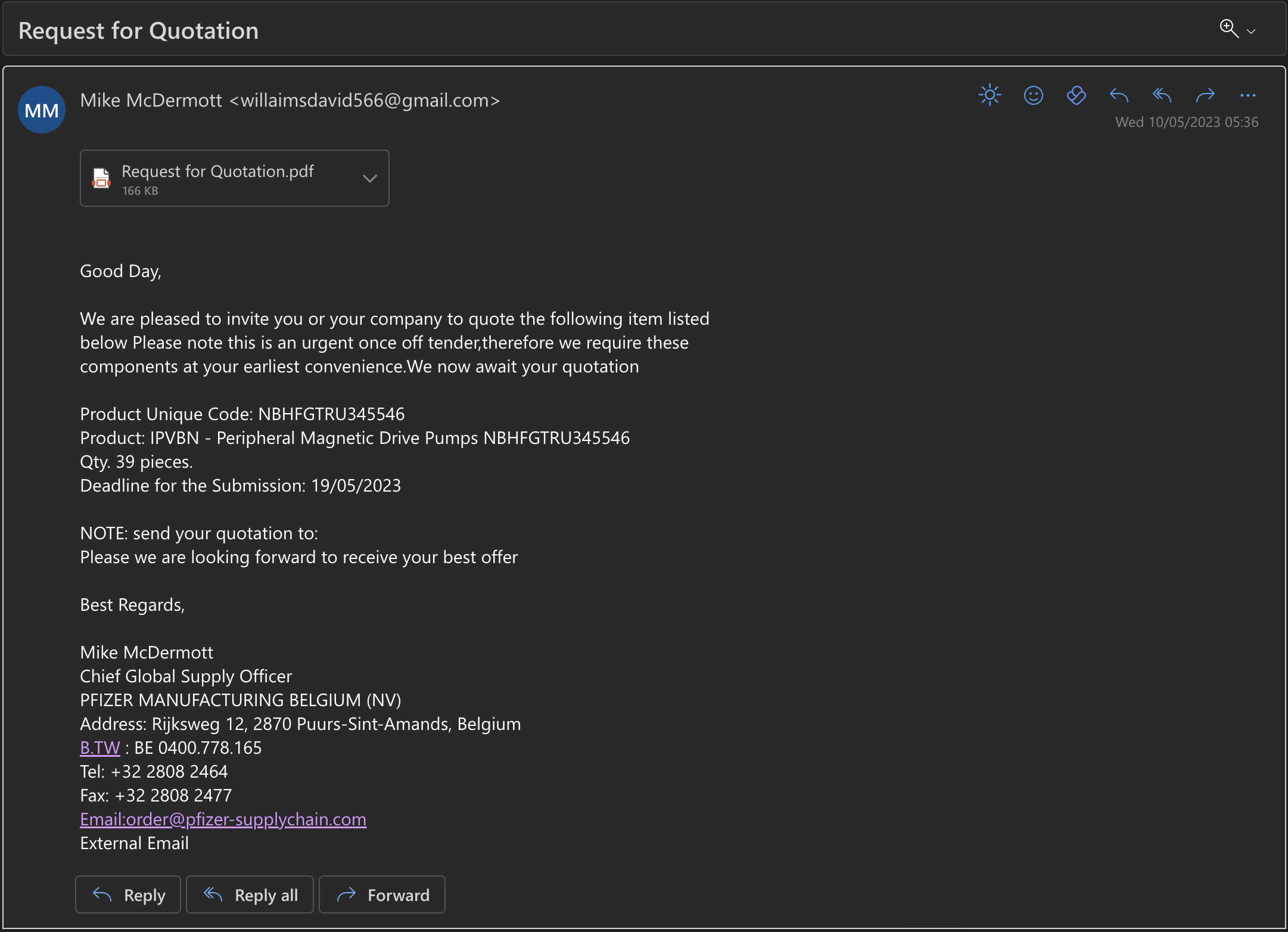 Attacking email screenshot