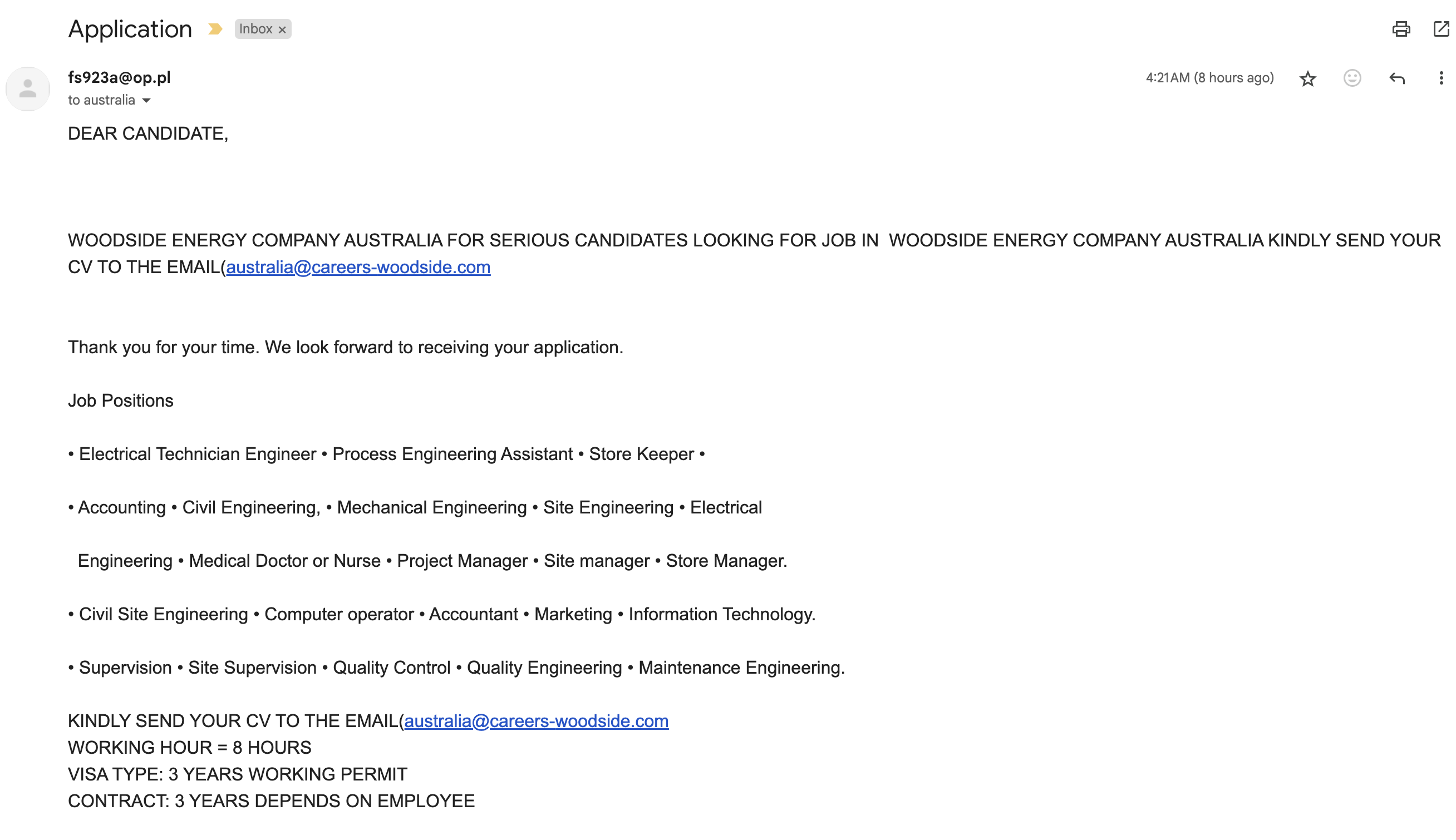 Attacking email screenshot