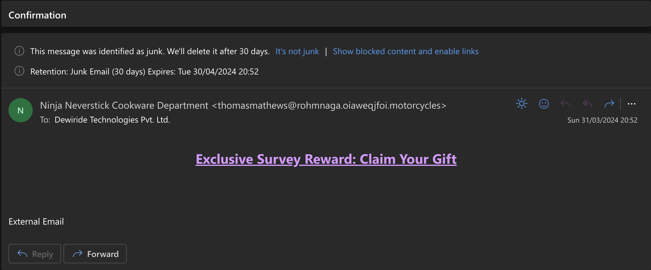Attacking email screenshot
