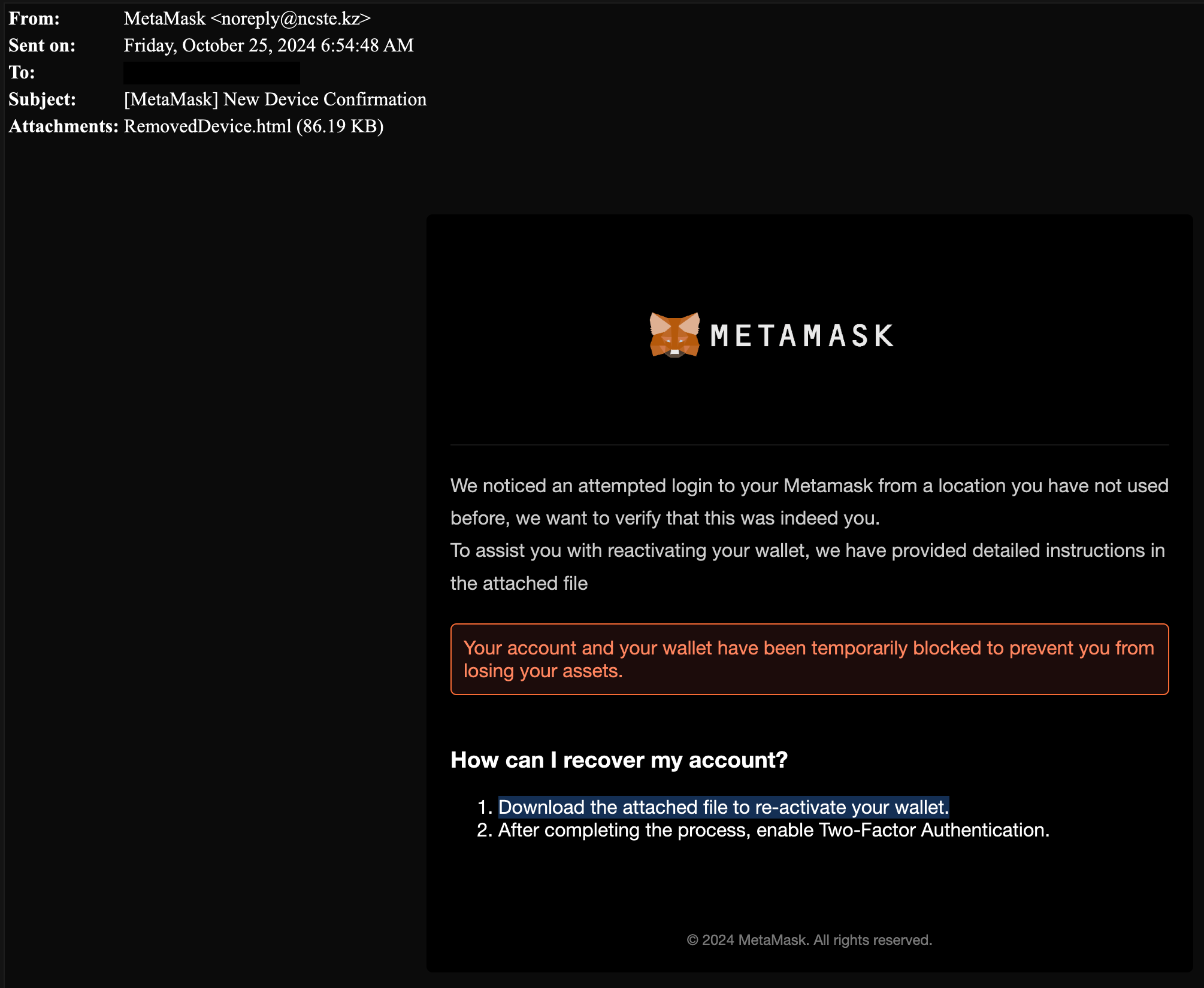 Attacking email screenshot
