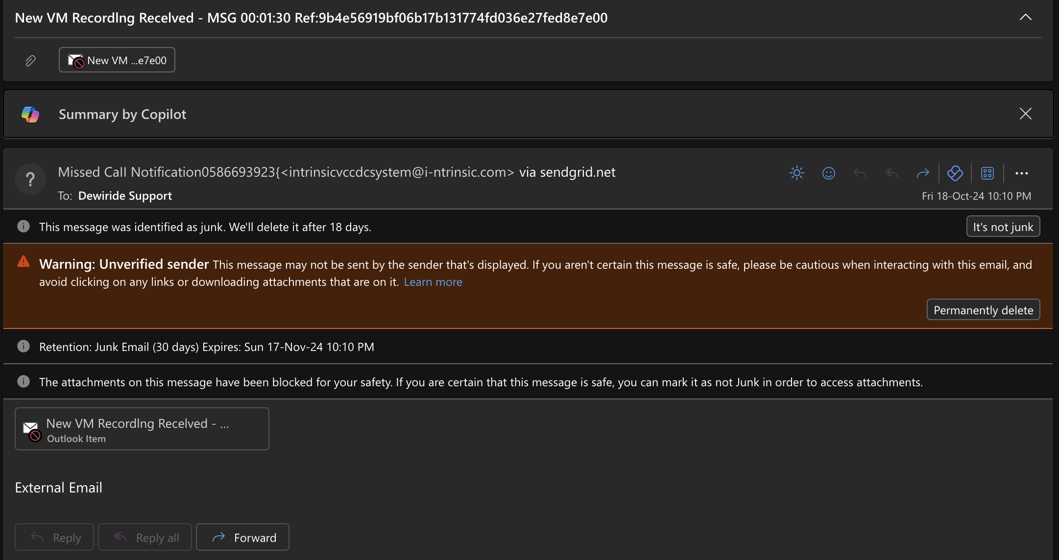 Attacking email screenshot