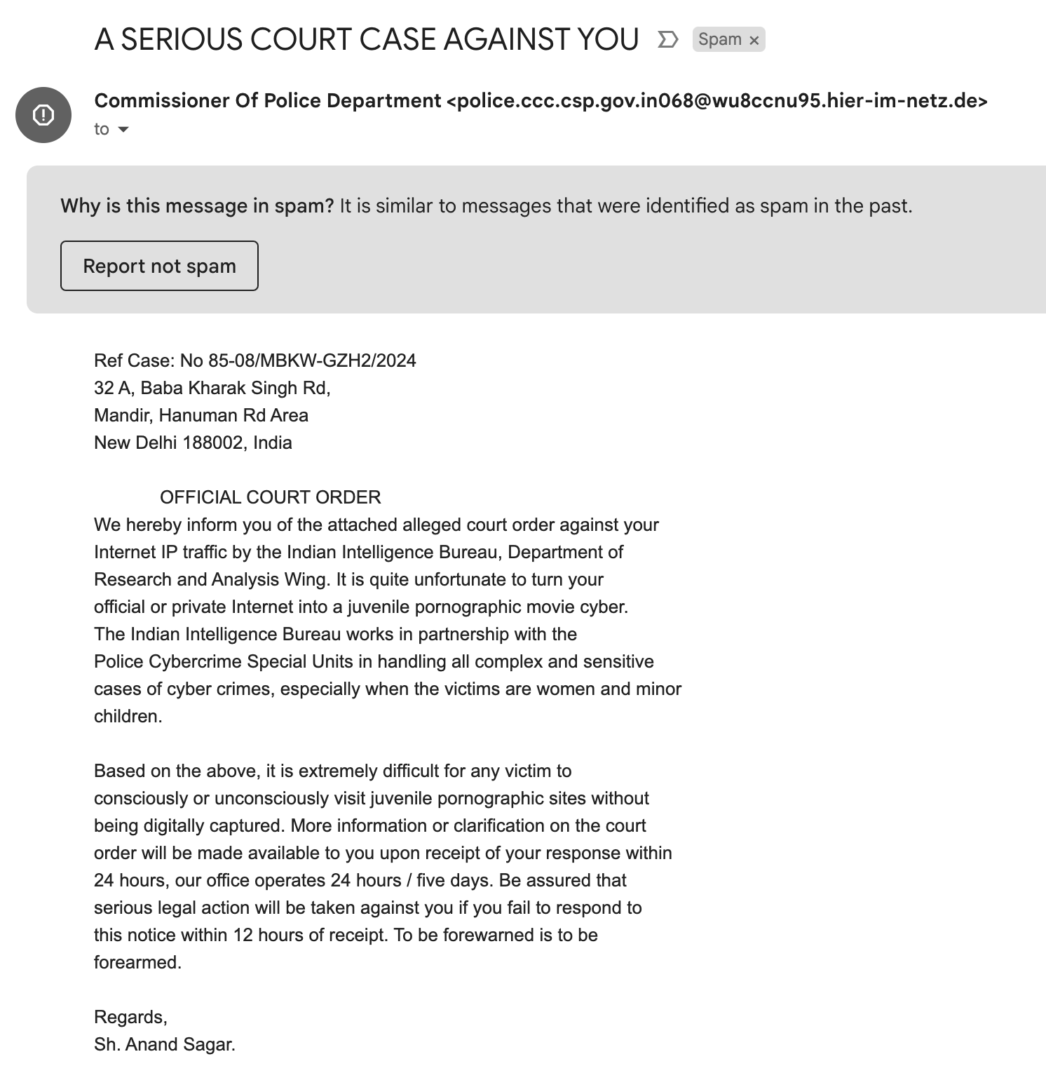 Attacking email screenshot