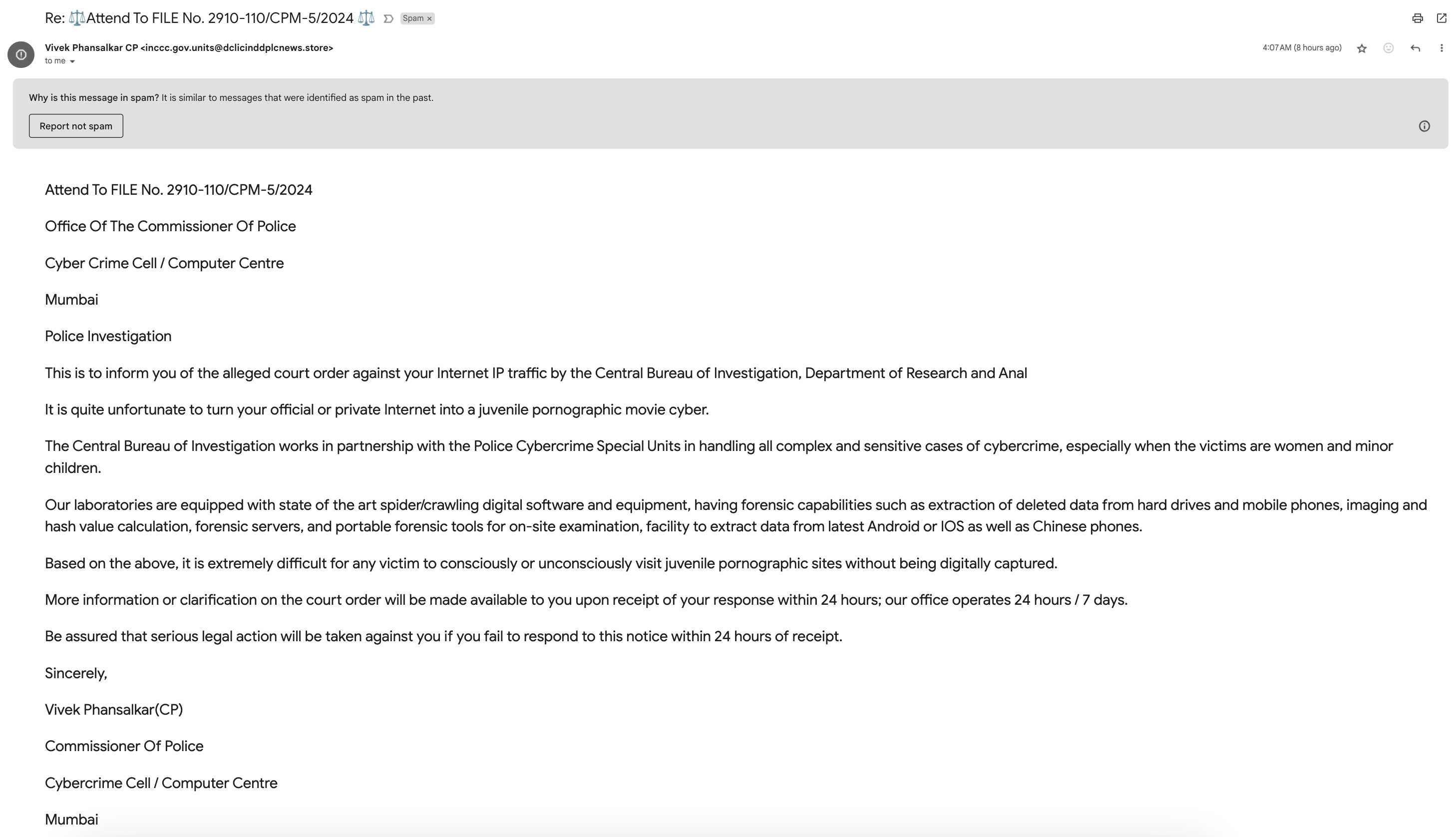 Attacking email screenshot