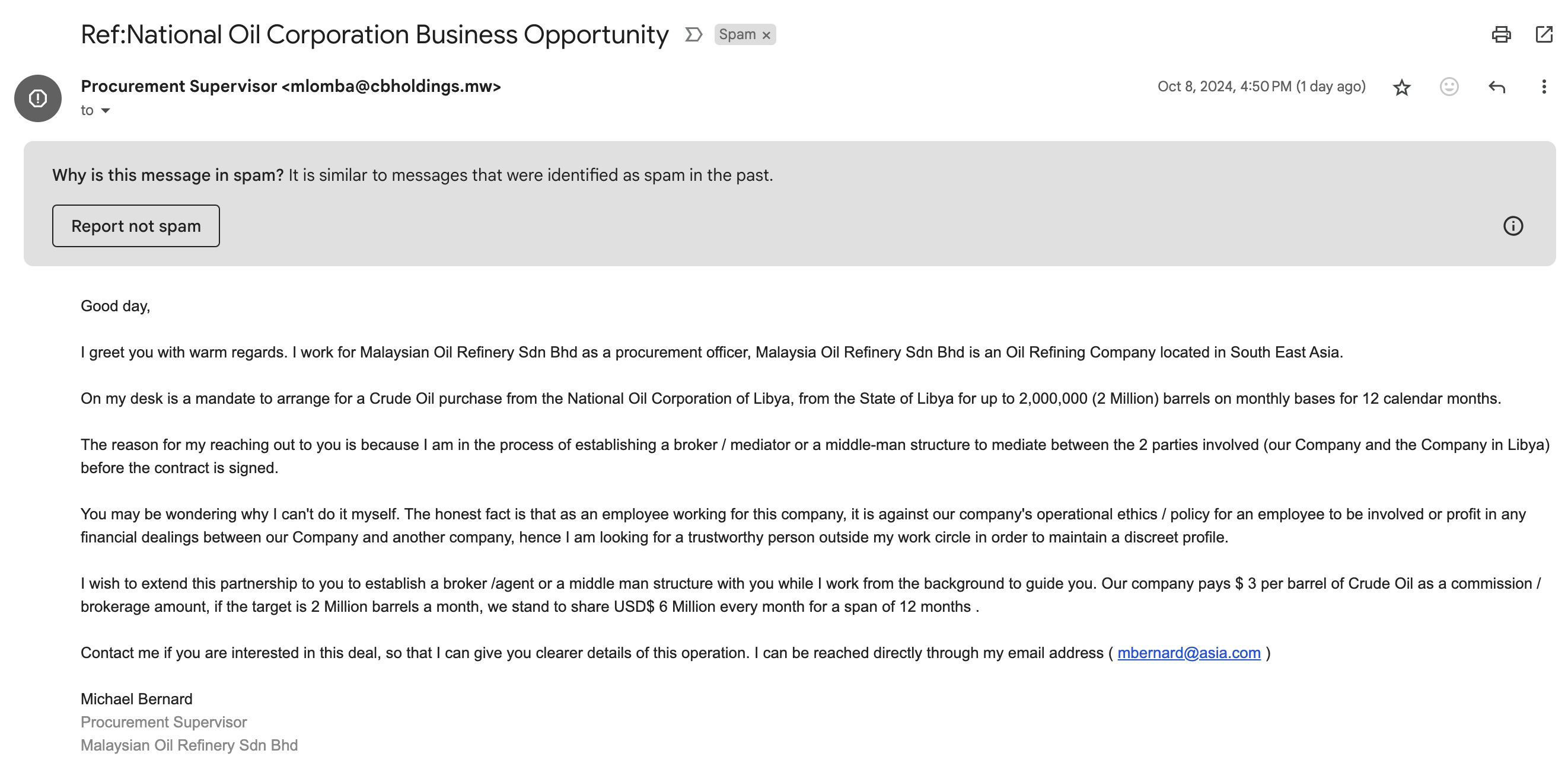 Attacking email screenshot