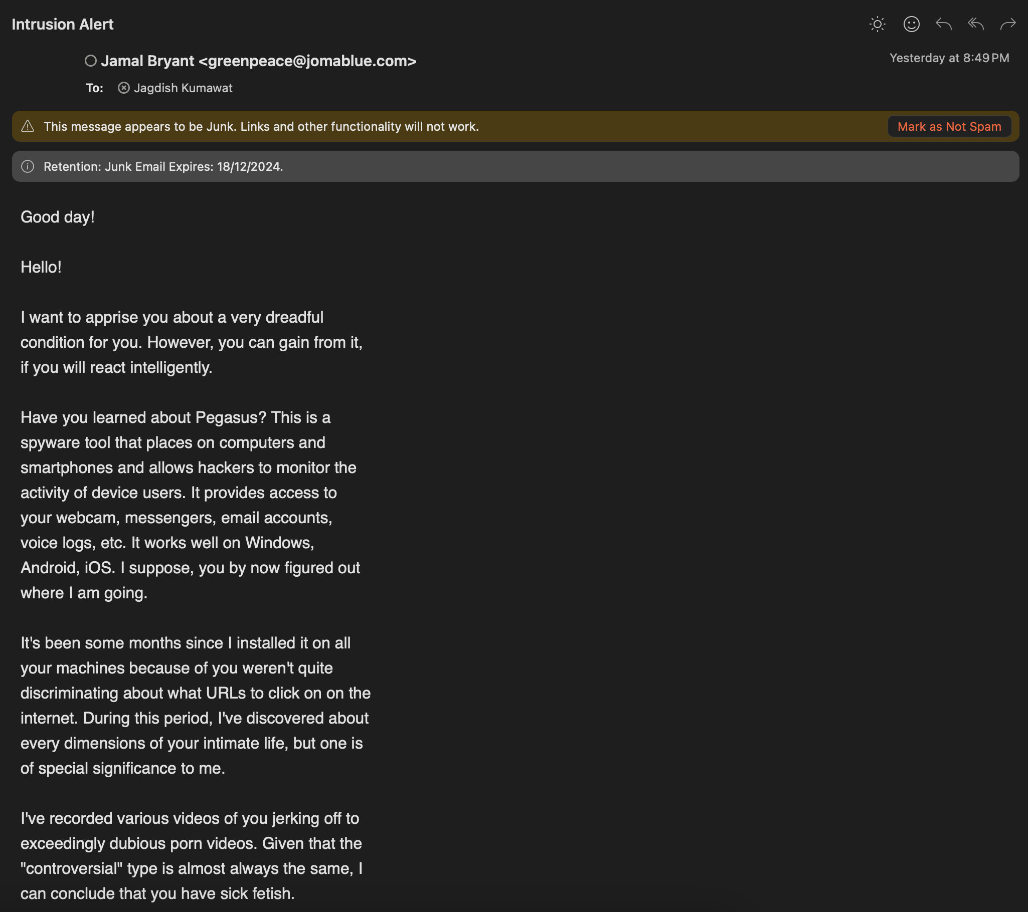 Attacking email screenshot