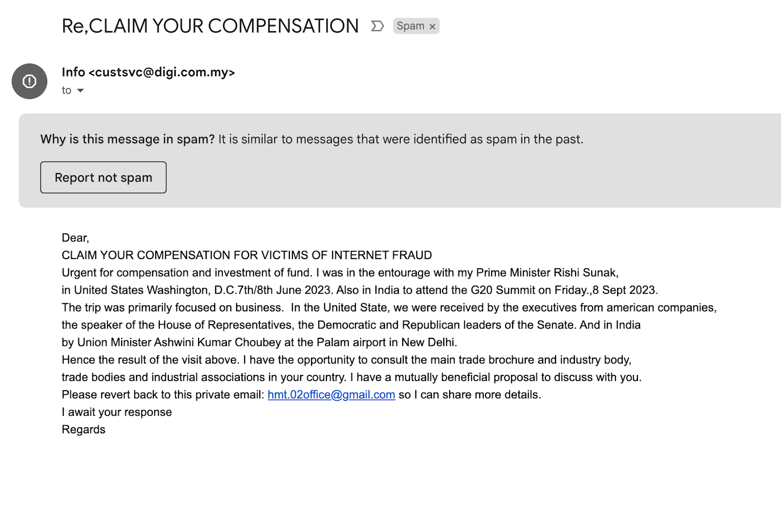 Attacking email screenshot