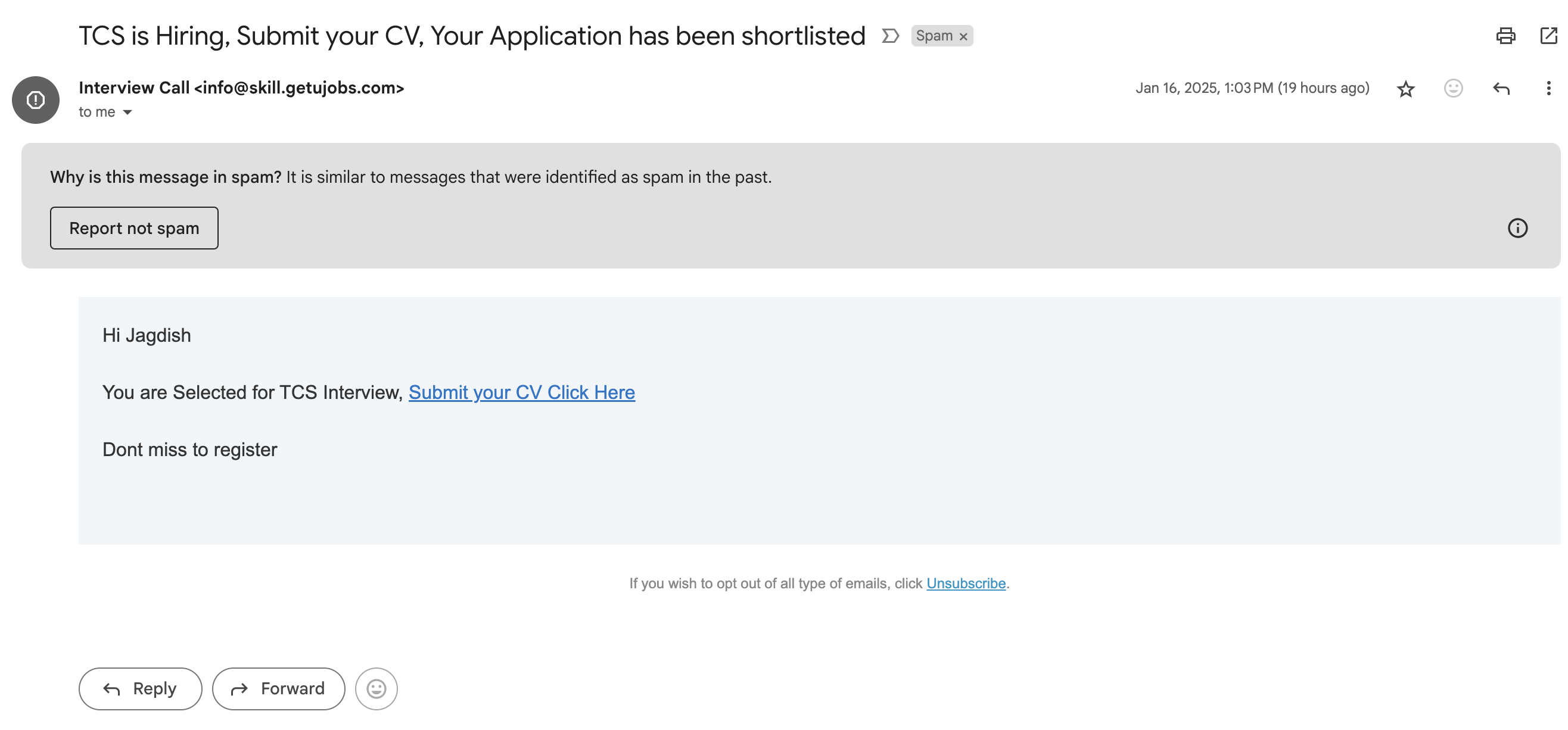 Attacking email screenshot