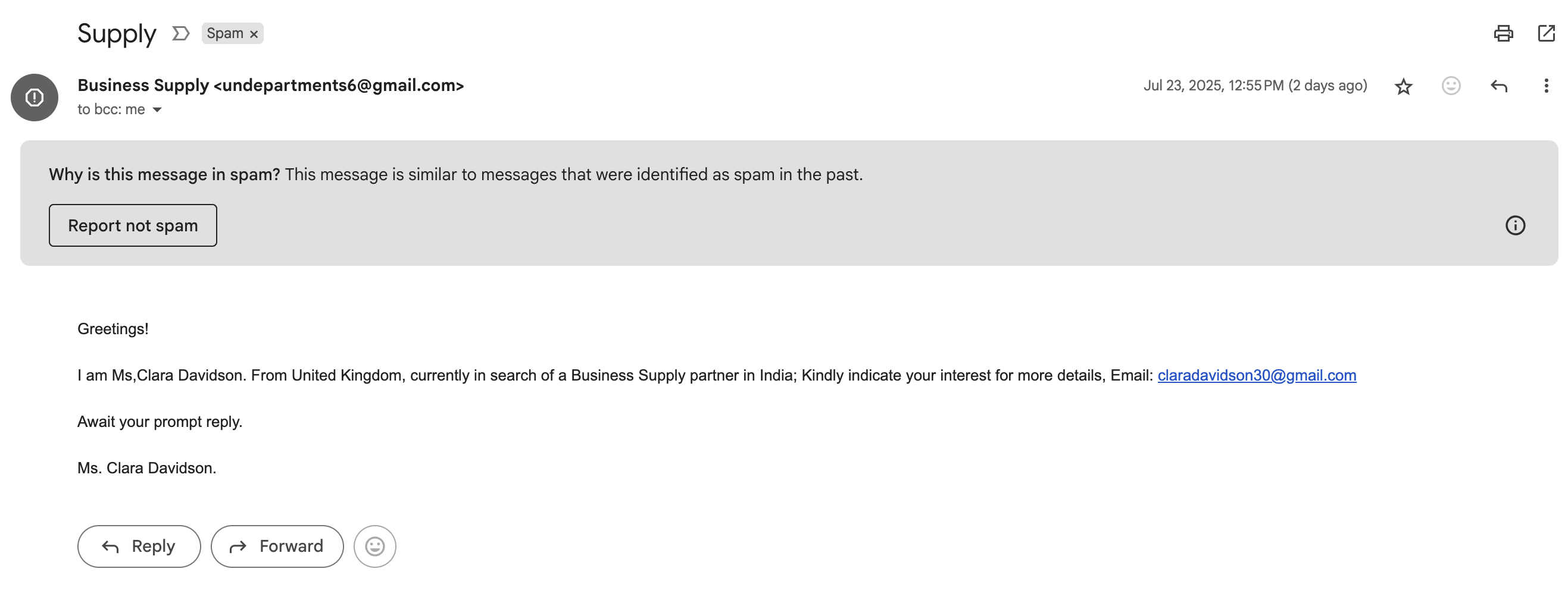 Attacking email screenshot