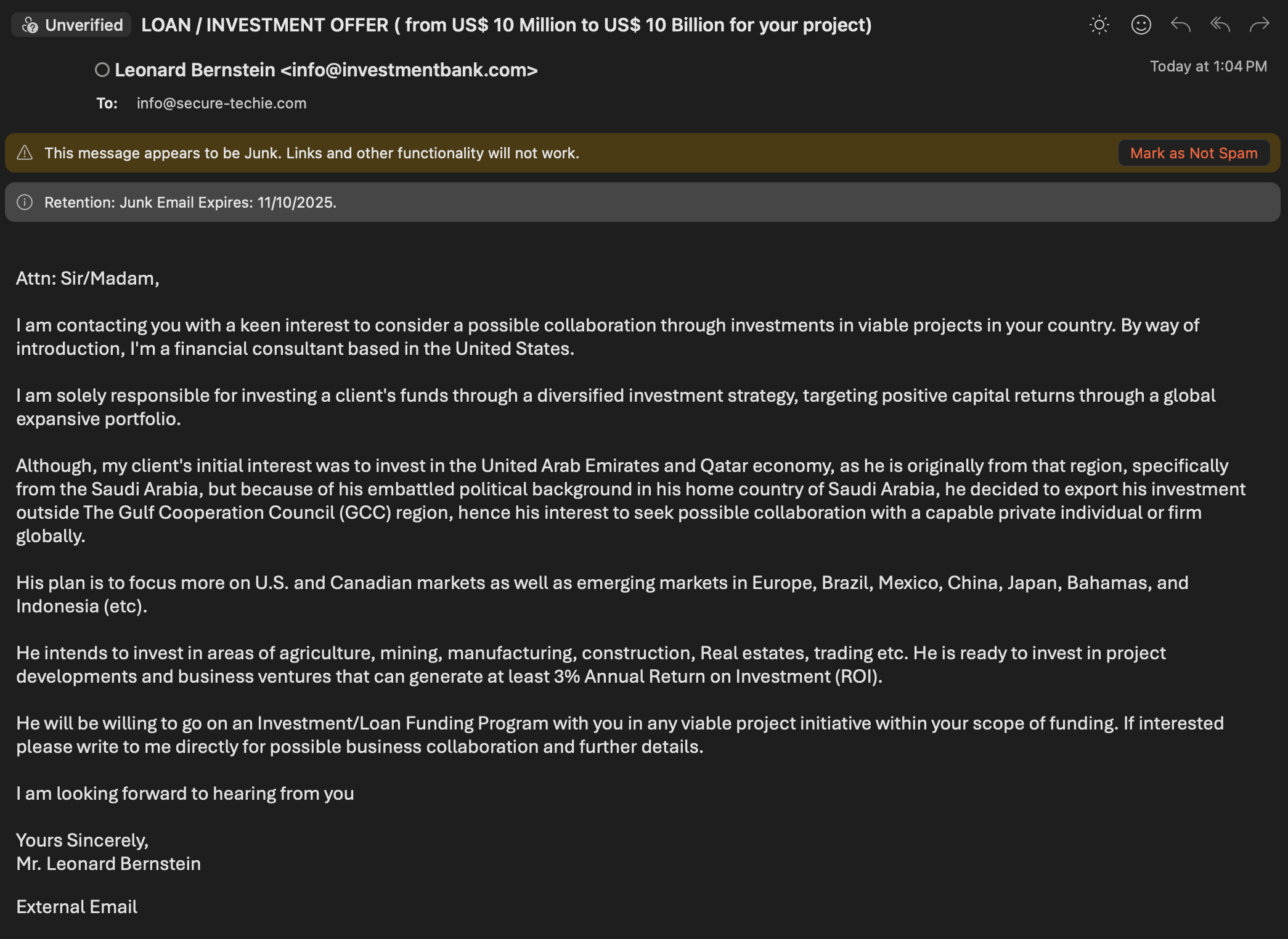 Attacking email screenshot