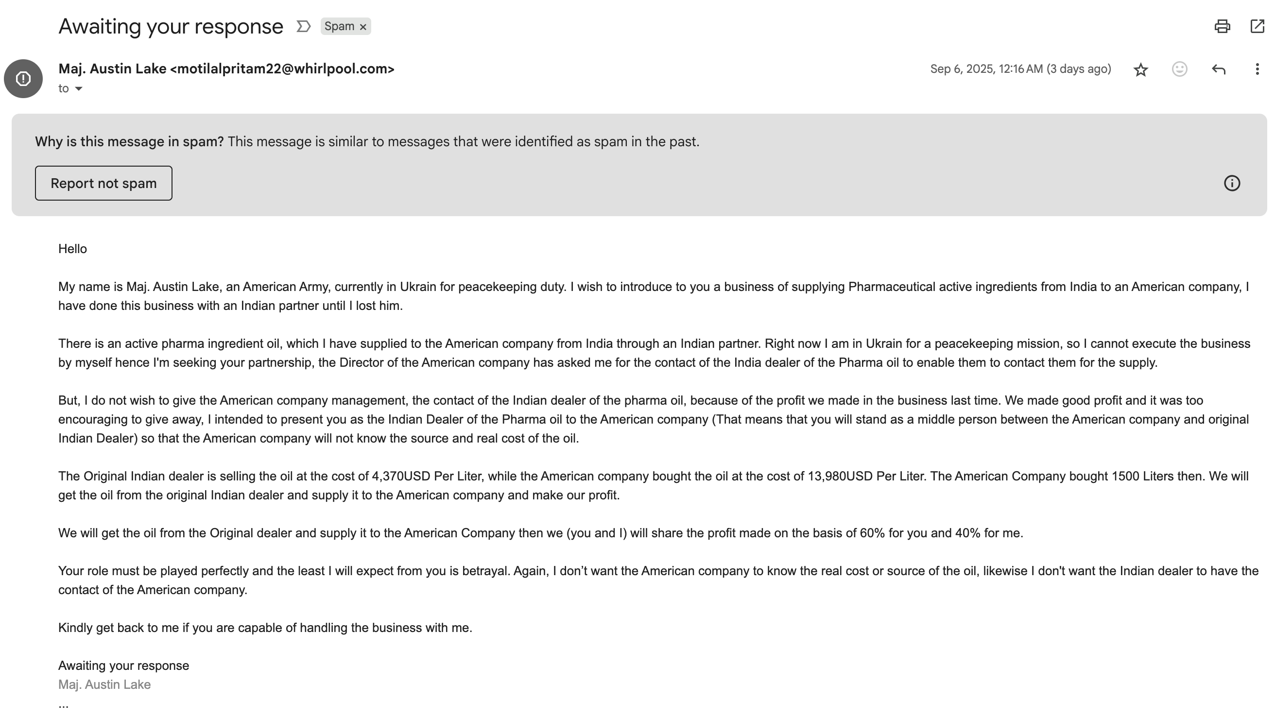 Attacking email screenshot