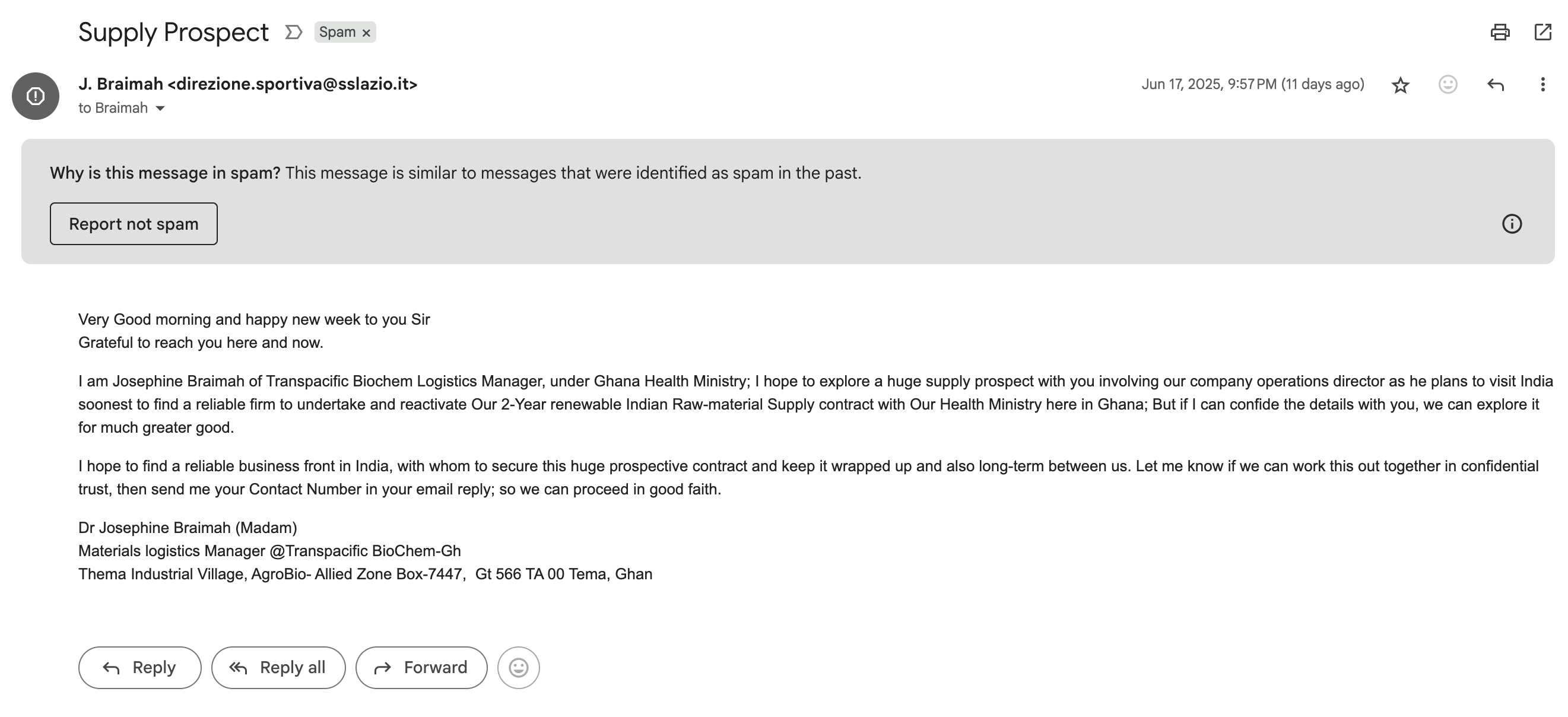 Attacking email screenshot