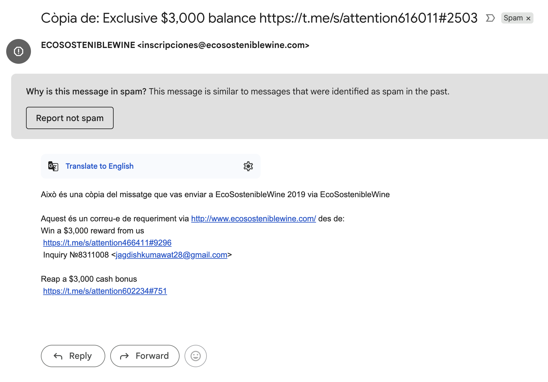Attacking email screenshot