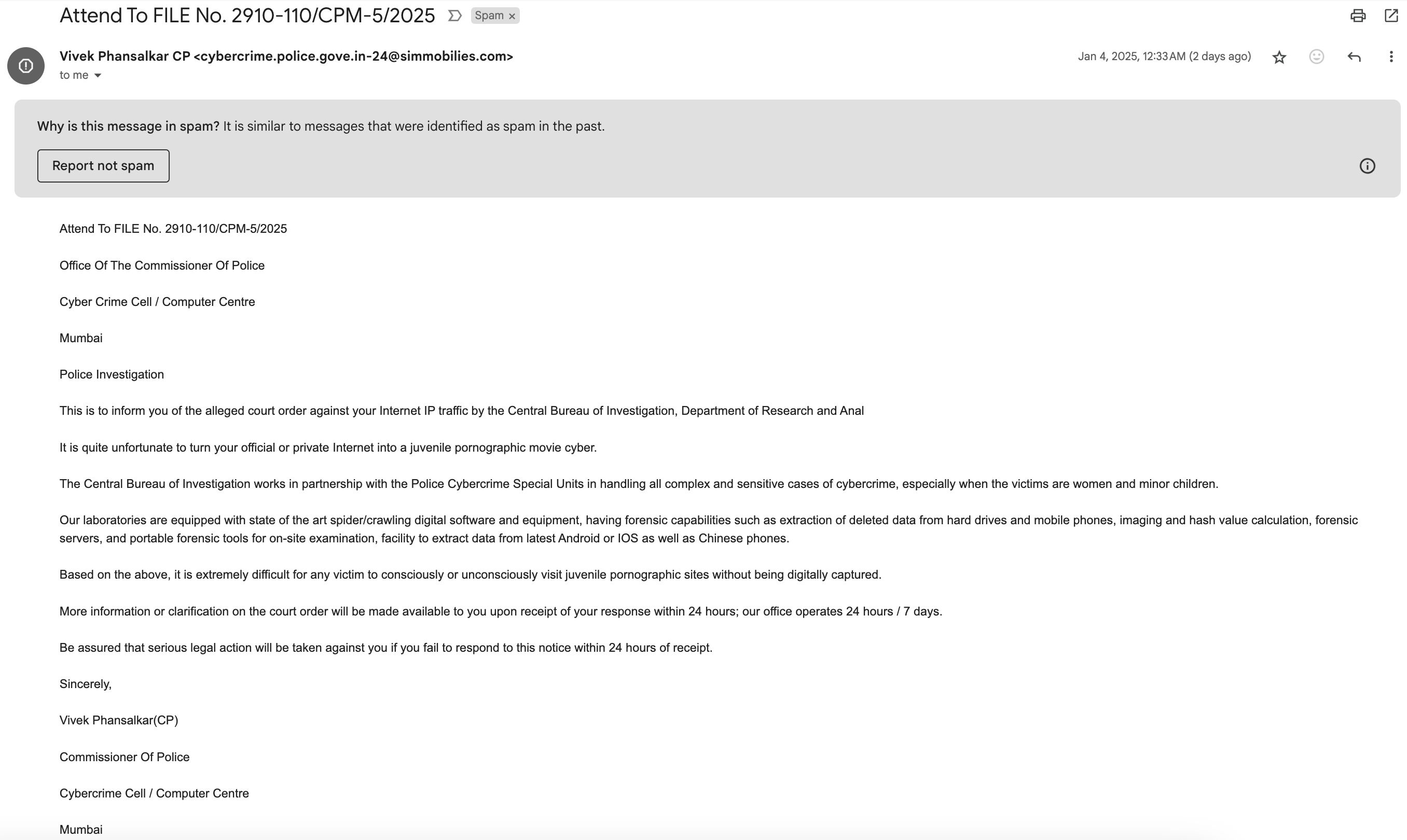 Attacking email screenshot