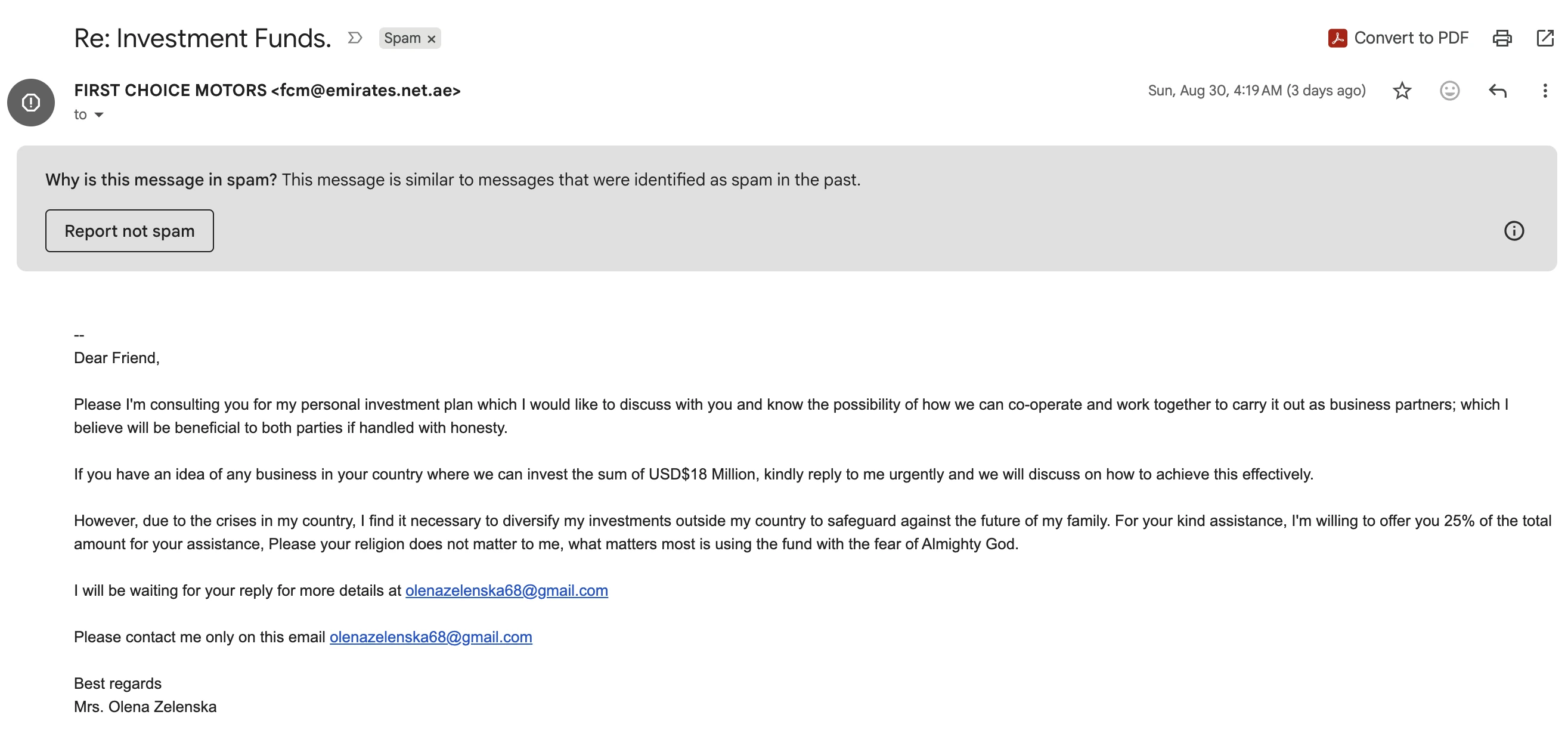 Attacking email screenshot