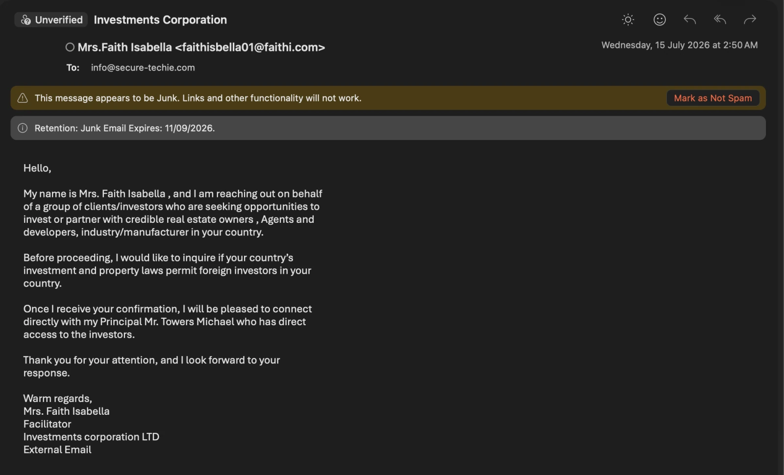Attacking email screenshot