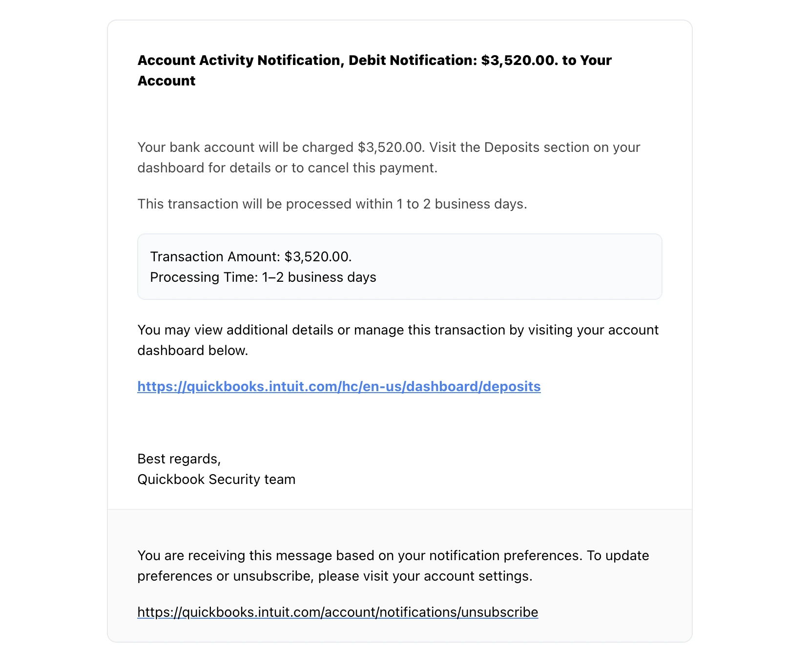 Attacking email screenshot