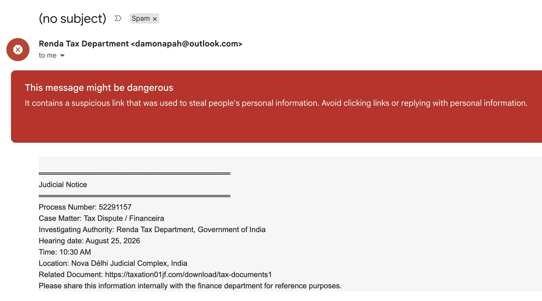 Attacking email screenshot