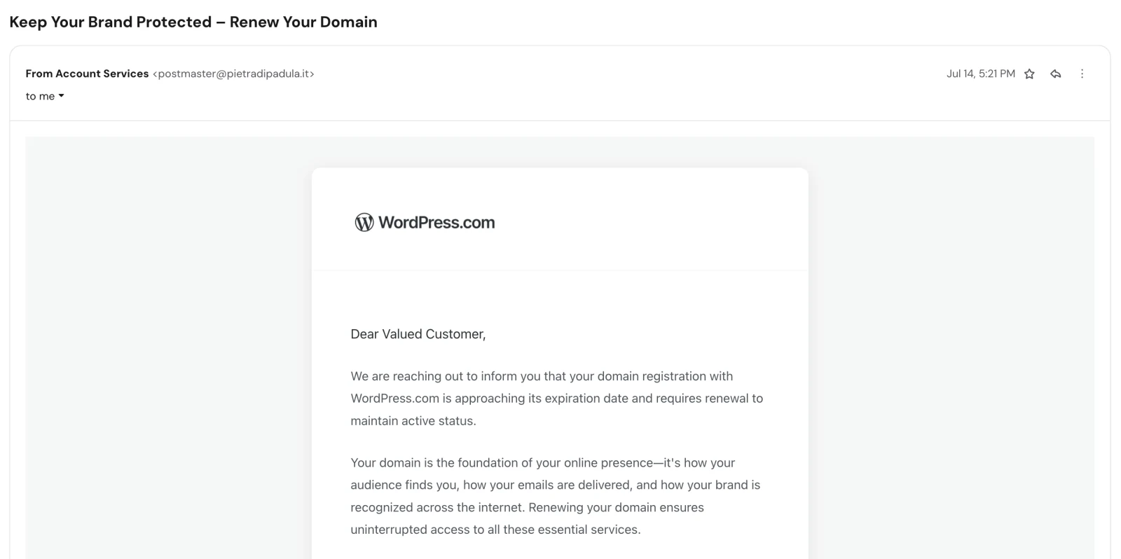Attacking email screenshot
