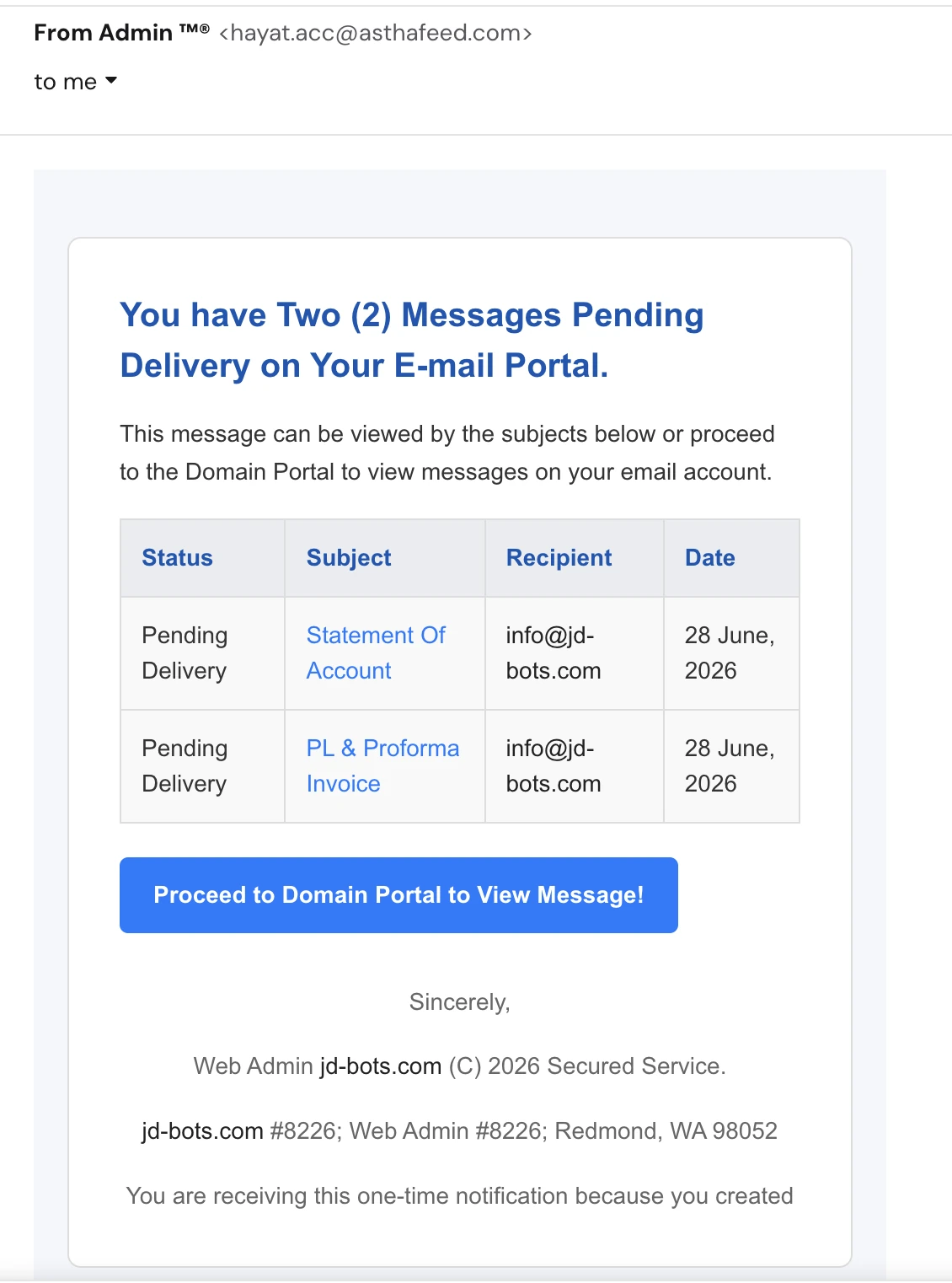 Attacking email screenshot