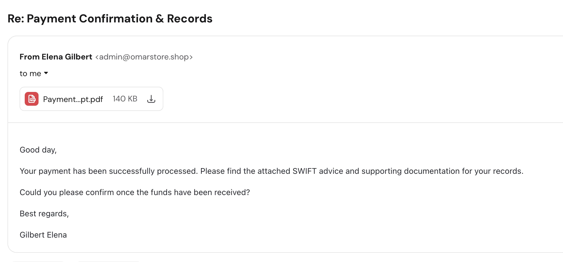 Attacking email screenshot