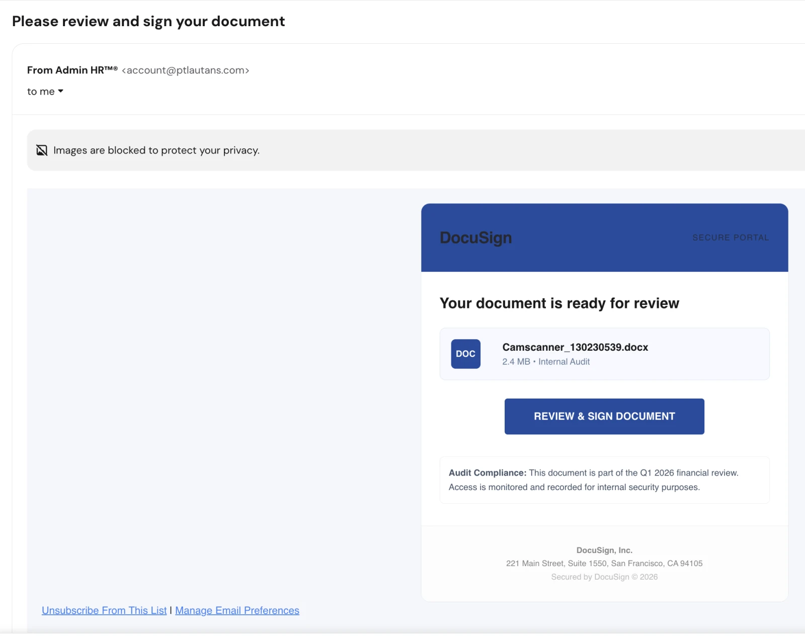 Attacking email screenshot