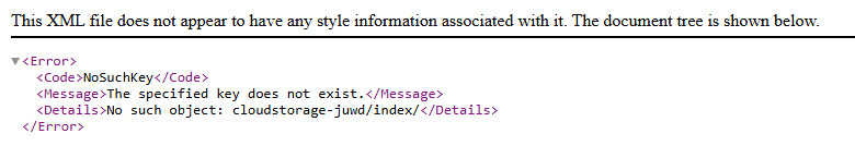 Link 1 in the sandbox: Google Cloud Storage's NoSuchKey error for the object behind the button