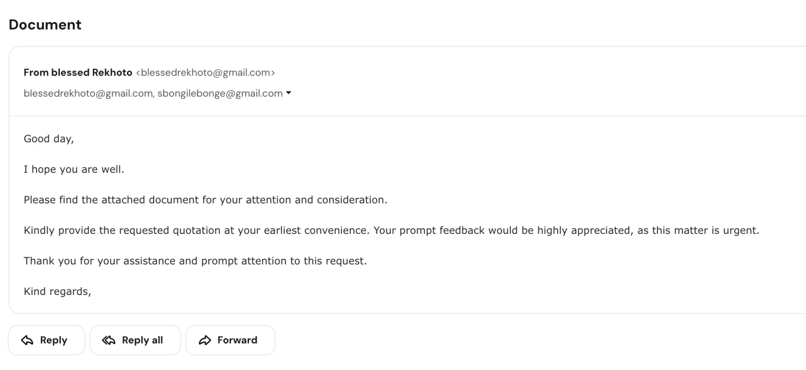 Attacking email screenshot