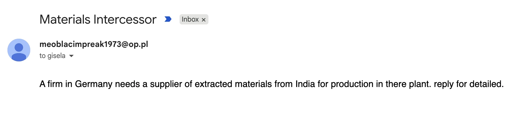 Attacking email screenshot