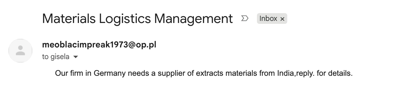 Attacking email screenshot